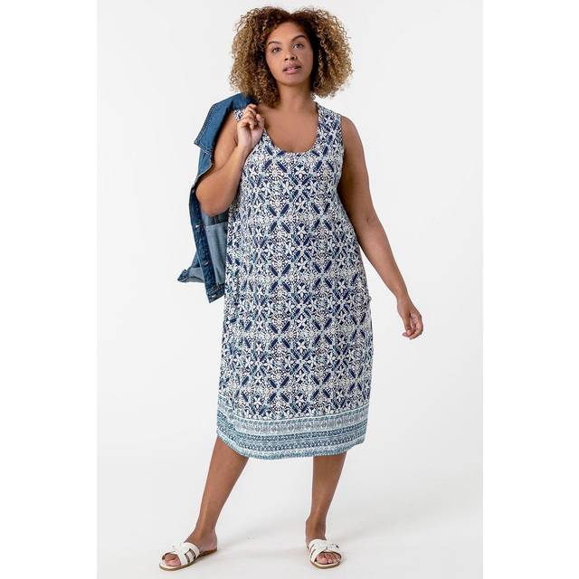Curve Geo Stretch Cocoon Dress - Blue - Size 30-32 - Roman