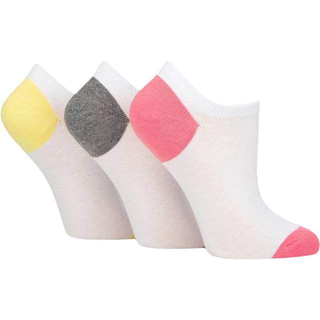 Women's 3 Pair Pringle Plain and Patterned Cotton Trainer Socks White Dark Pink / Mint / Pink Heel & Toe 4-8 Ladies