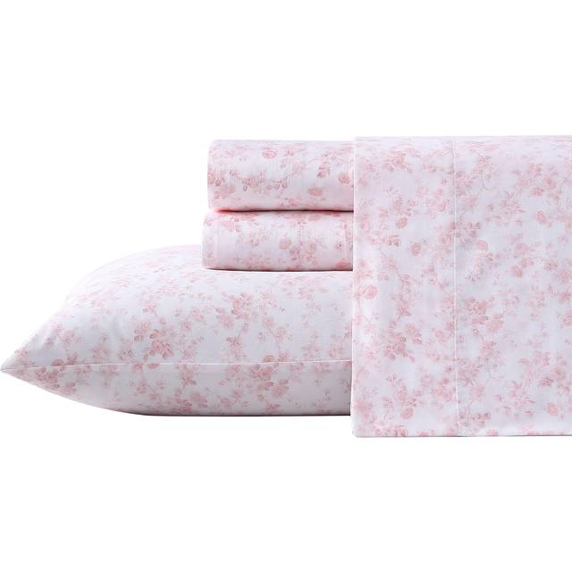 Laura Ashley Home King Sheet Set  Soft Sateen Cotton Bedding Set - Sleek  Smooth  & Breathable  Bella Pink