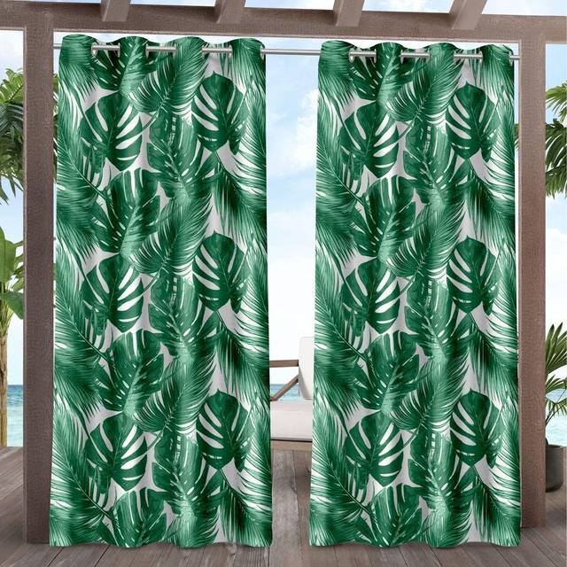 "Exclusive Home Jamaica Palm Indoor/Outdoor Light Filtering Grommet Top Curtain Panel  54""""""""x96""""""""  Green  Set of 2"