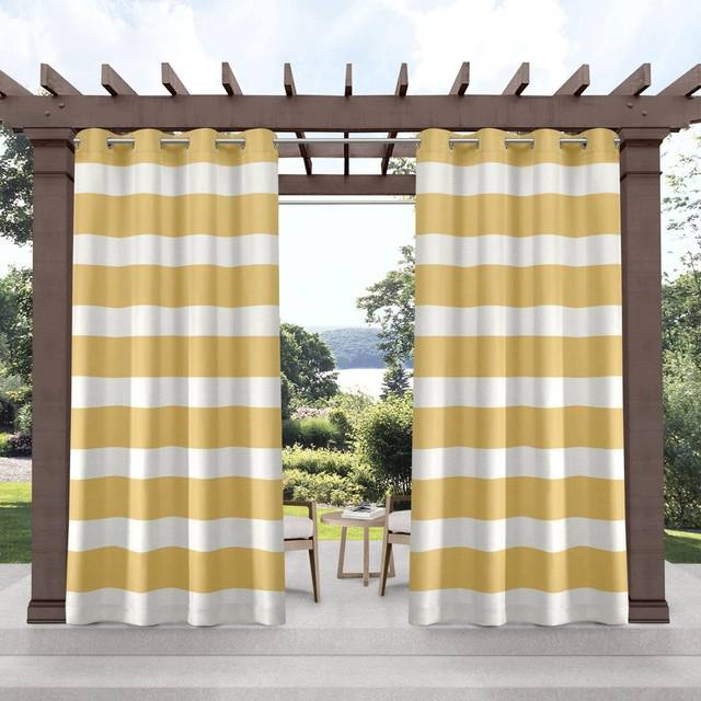 "Exclusive Home Cabana Stripe Indoor/Outdoor Light Filtering Grommet Top Curtain Panel  54""""""""x108""""""""  Sundress  Set of 2"
