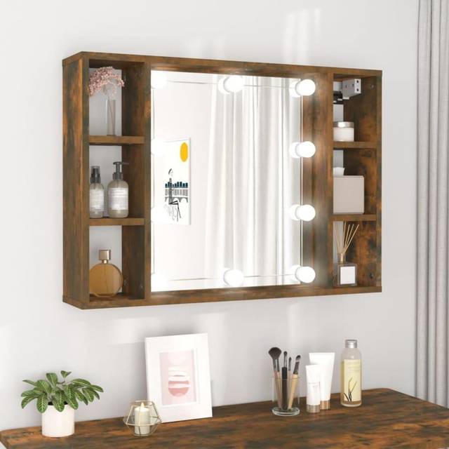 vidaXL Mirror Cabinet with LED Smoked Oak 76x15x55 cm - Brown
