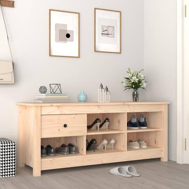vidaXL Shoe Cabinet 110x38x45.5 cm Solid Wood Pine - Brown