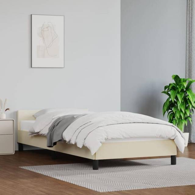 vidaXL Sängram med huvudgavel utan madrass gräddvit 90x200 cm