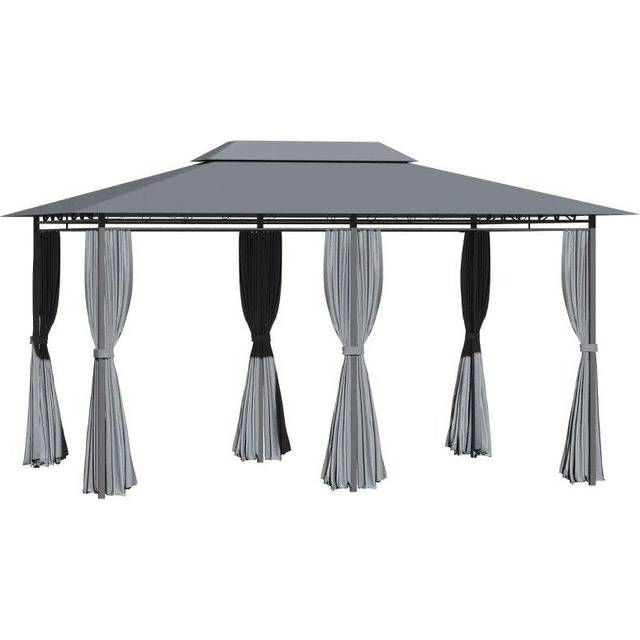 Outsunny 3 x 4m Outdoor 2-Tier Steel Frame Gazebo with Curtains Outdoor Backyard | TJ Hughes