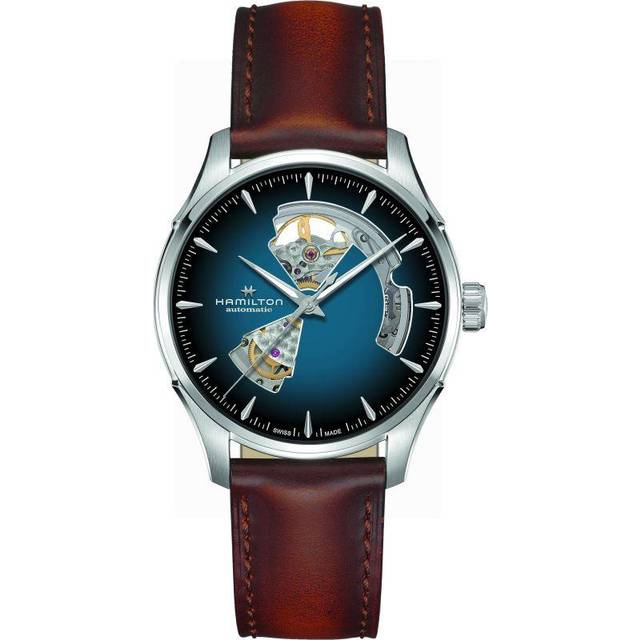 Hamilton H32675540 Men's Jazz Master Automatic Heartbeat Leather Strap Watch, Brown/Blue