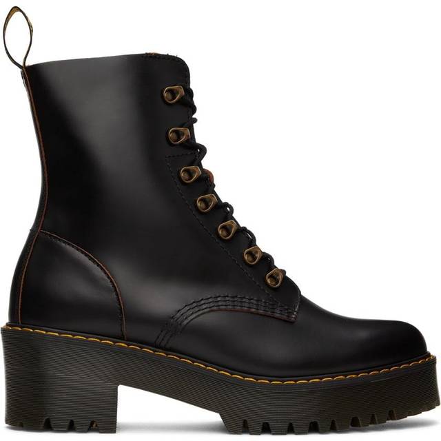 Dr. Martens Shoes Leona Boot, Black Vintage Smooth, 3 UK, Women's 5 US