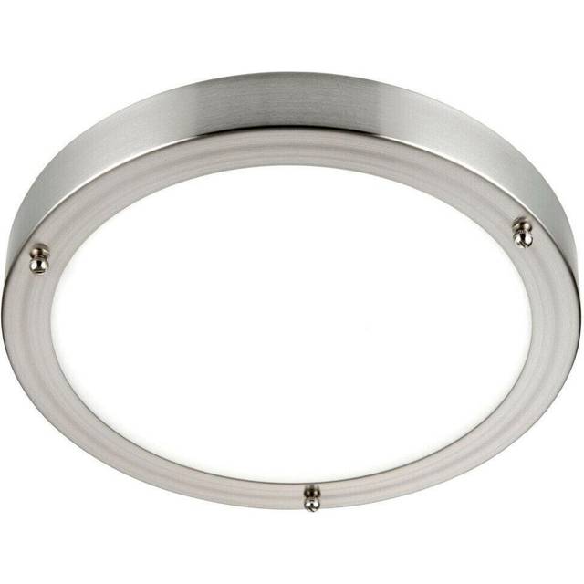 Flush Bathroom Ceiling Light Satin Nickel IP44 Round LED Cool White Lamp Fitting