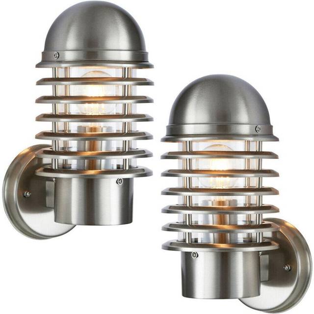 2 PACK IP44 Outdoor Wall Lamp Stainless Steel Round Caged Light Porch Security
