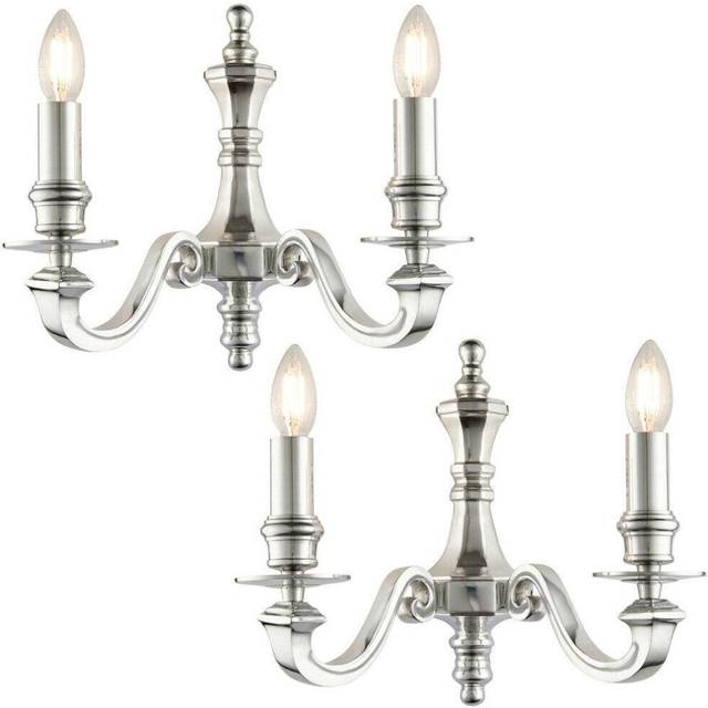 2 PACK Dimmable Twin Wall Light Polished Aluminium Candelabra Style Modern Lamp