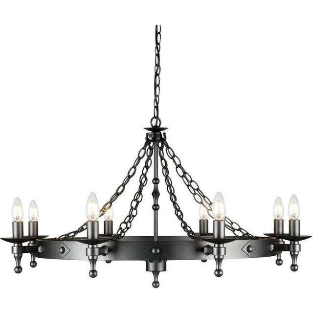 8 Bulb Chandelier Wrought Iron Style Chain Graphite Finish Black LED E14 60W