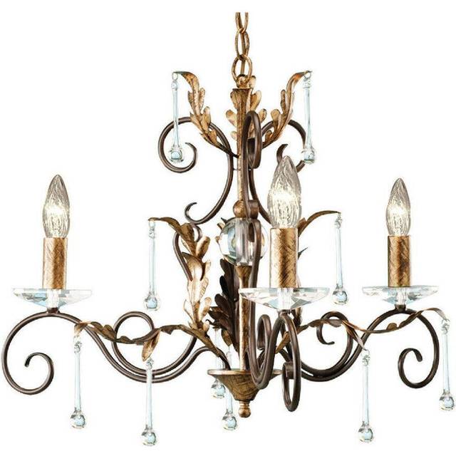 3 Bulb Handmade Chandelier Hanging LIght Cut Glass Bronze Gold LED E14 60W