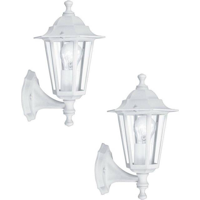 2 PACK IP44 Outdoor Wall Light White Aluminium Lantern 60W E27 Porch Lamp Up - One Size