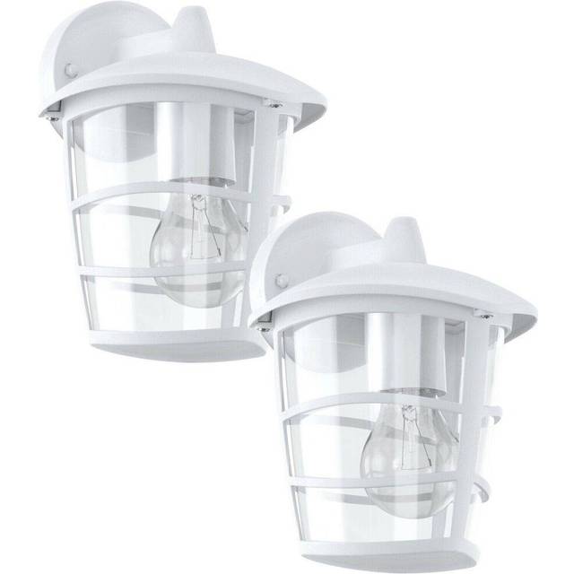 2 PACK IP44 Outdoor Wall Light White & Glass Lantern 60W E27 Porch Lamp Down