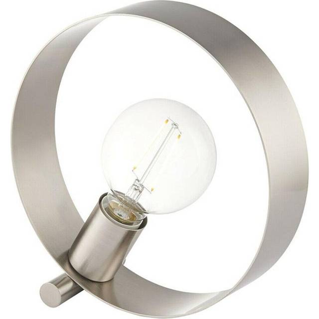 Modern Sleek Table Lamp Light Brushed Nickel Metal Hoop Shade Industrial Chic
