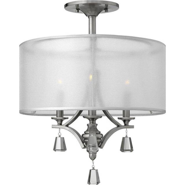 3 Bulb Semi Flush Light Crystal Accents Double Shades Nickel LED E14 60W