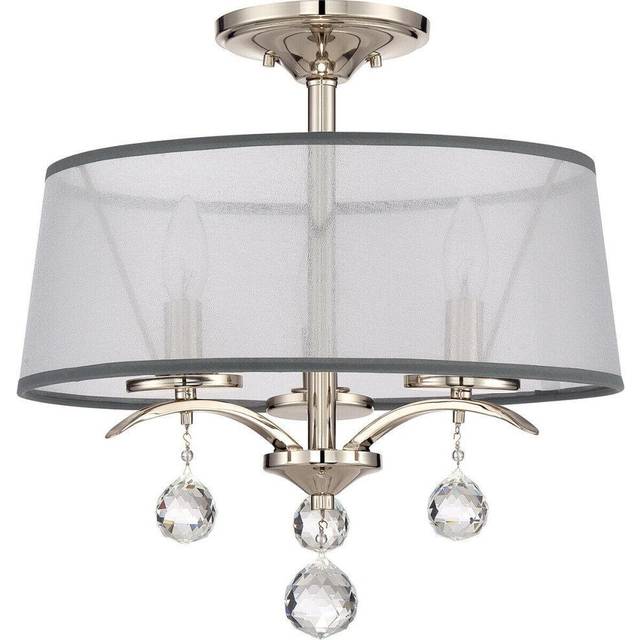 3 Bulb Semi Flush Light Crystal Accents White Shade Imperial Silver LED E14 40W