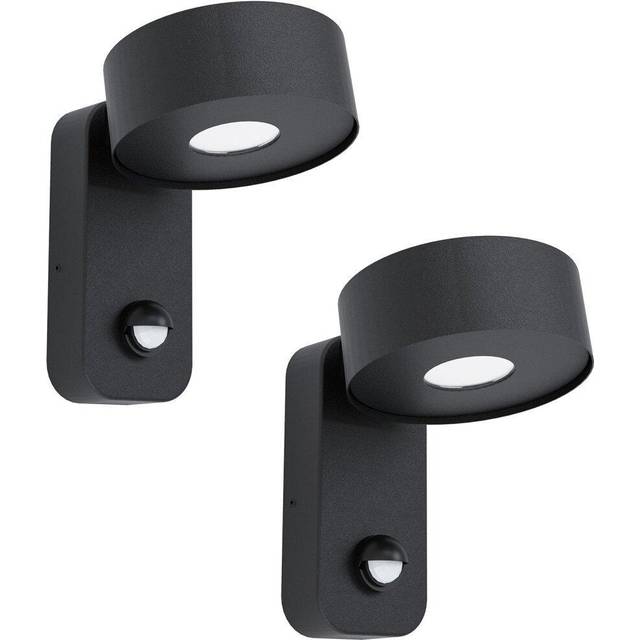 2 PACK IP44 Outdoor Wall Light & PIR Sensor Black Zinc Steel 6W LED