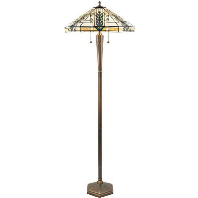 1.6m Tiffany Multi Light Floor Lamp Antique Brass & Stained Glass Shade i00021
