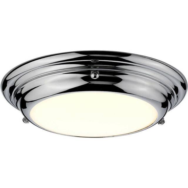 1 Bulb Flush Light IP54 Bathrooms & Low Ceilings Polished Chrome LED 12W Bulb