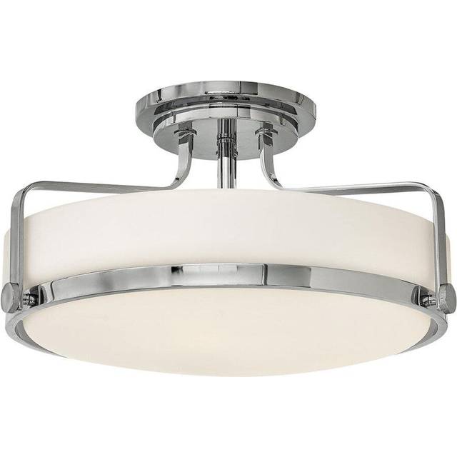 3 Bulb Semi Flush Light Opal Glass Metal Ring Polished Chrome LED E27 60W