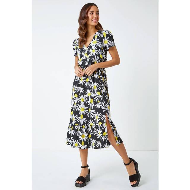 Daisy print blouson midi dress for women uk - ladies roman originals