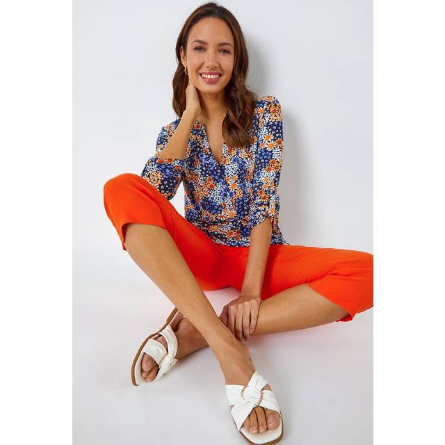 Burnt Cropped Stretch Trouser - Burnt Orange - Size 22 - Roman