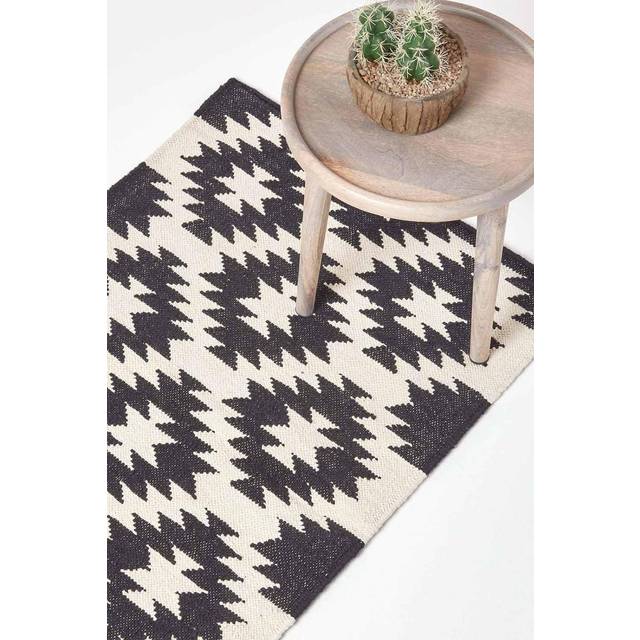 Zurich Handwoven Black and White 100% Cotton Geometric Pattern Kilim Hall Runner, 66 x 200 cm
