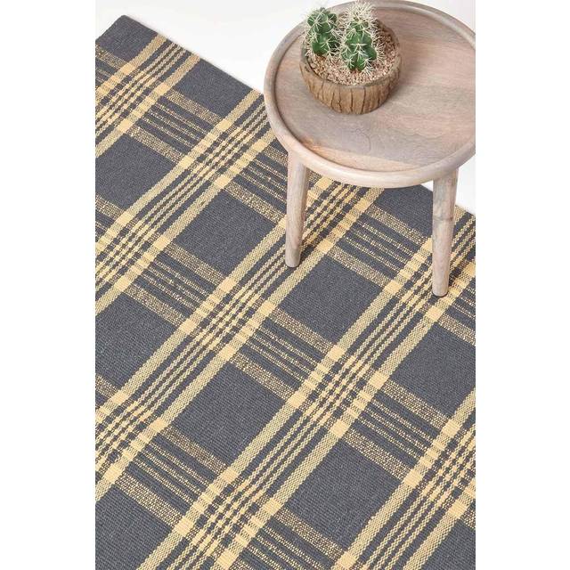 Douglas Grey and Yellow Tartan Check Non-Slip 100% Wool Rug, 120 x 170 cm