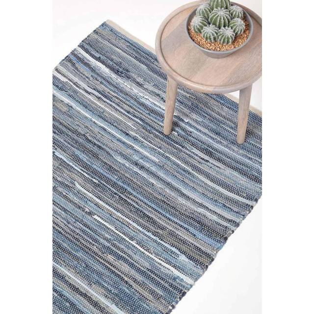 Homescapes Blue Denim Handwoven Striped Chindi Large Round Rug