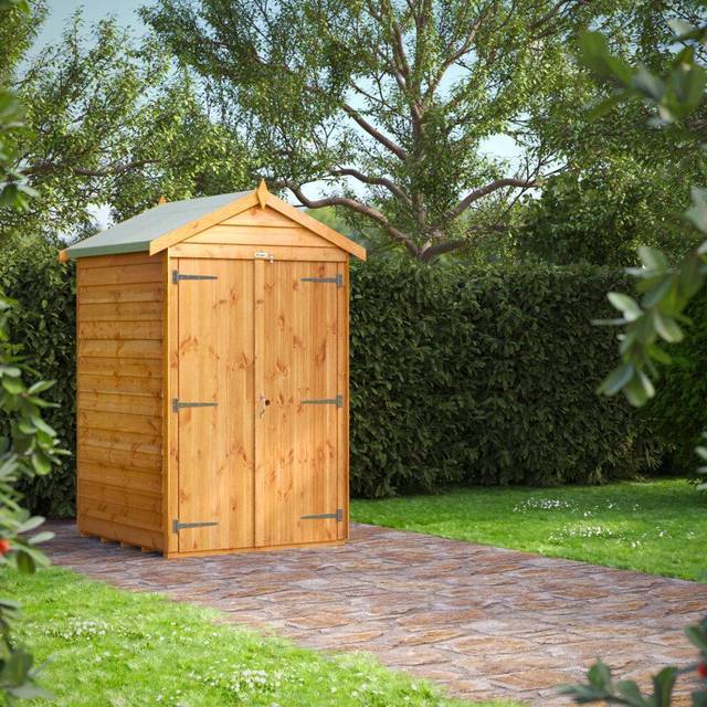 Powersheds Apex Roof Windowless Double Door Overlap Garden Shed 4ft x 6ft - Golden Brown