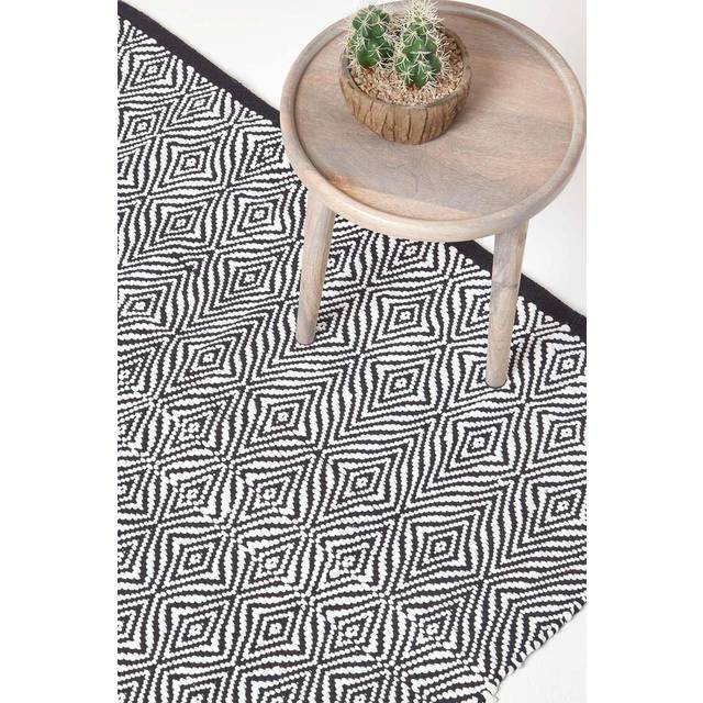 Trance Black and White Diamond Pattern Recycled Fibre Rug, 150 cm Round