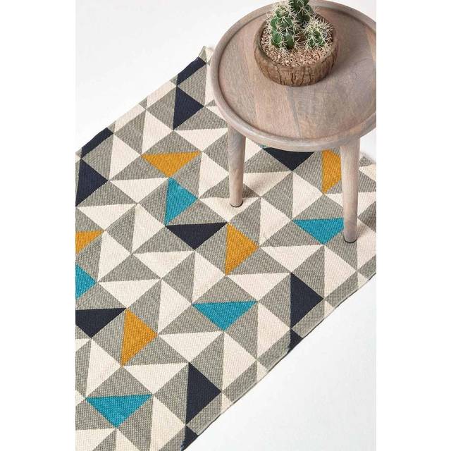 Copenhagen Handwoven Blue, Yellow and Grey Scandi Printed Runner, 66 x 200 cm - Multi Colour