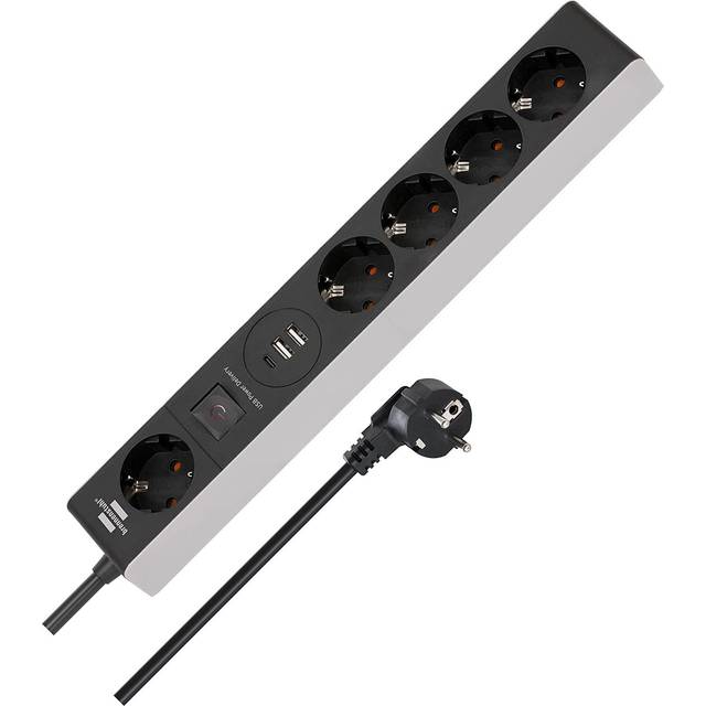 Brennenstuhl grenuttag 5-faldig med USB C Power Delivery och 2 USB 2.4 A (USB C strömlist för snabbladdning, 1x USB C Power Delivery, 2x USB 2.4 A)