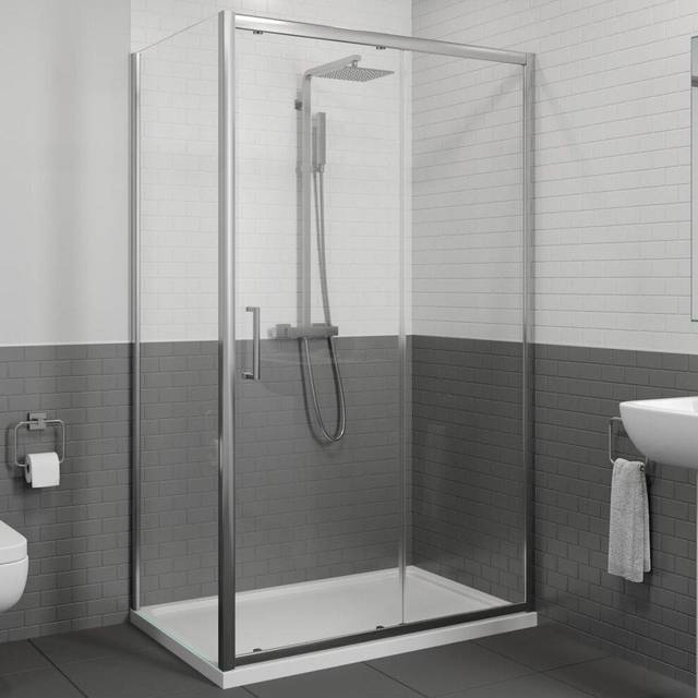 1100 x 800mm Sliding Shower Door & Side Panel Enclosure 8mm Framed Tray & Waste