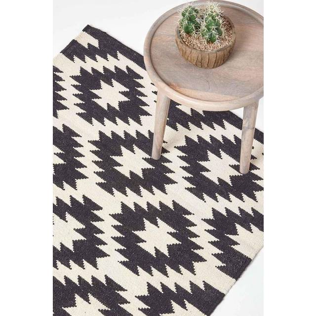Zurich Handwoven Black and White 100% Cotton Geometric Pattern Kilim Rug, 160 x 230 cm