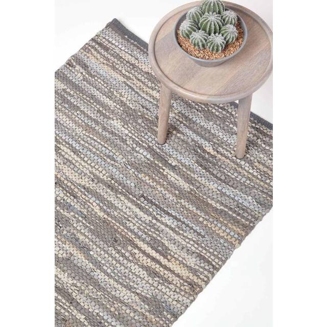 Homescapes Denver Leather Woven Rug Grey, 120 x 180 cm