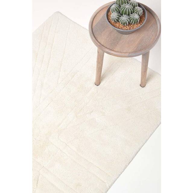 Cotton Tufted Rug Union Jack Plain Embossed Mat Ivory Cream,50 x 80 cm - Natural