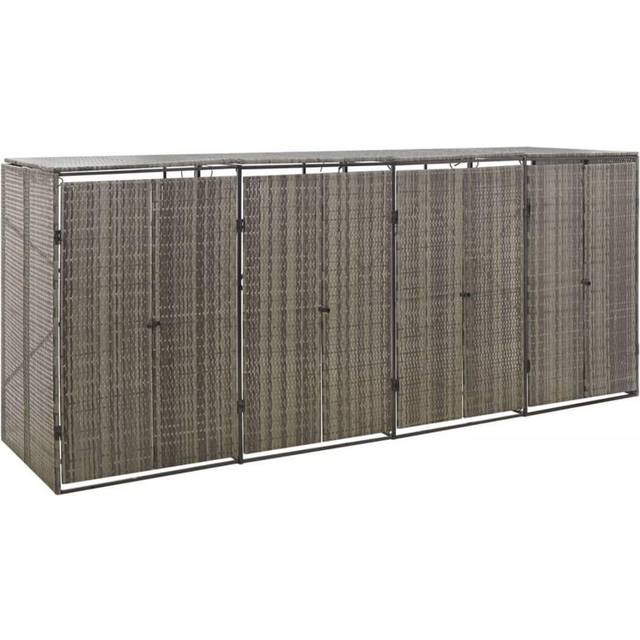 vidaXL Quadruple Wheelie Bin Shed Grey 274x80x117 cm Poly Rattan