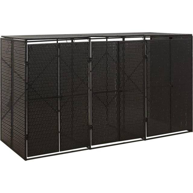 Vidaxl Triple Wheelie Bin Shed Black 207x80x117 Cm Poly Rattan