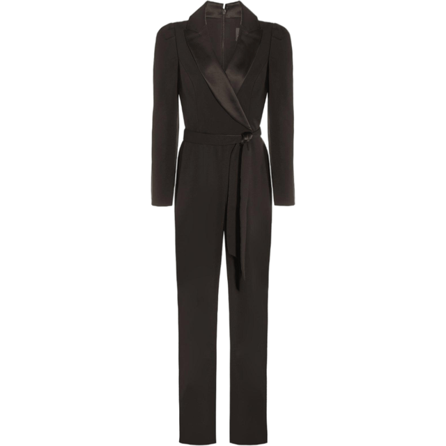 Adrianna Papell Crepe Tuxedo Jumpsuit - Black