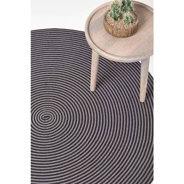 Homescapes Grey and Black Handmade Woven Braided Rug, 120 cm Round