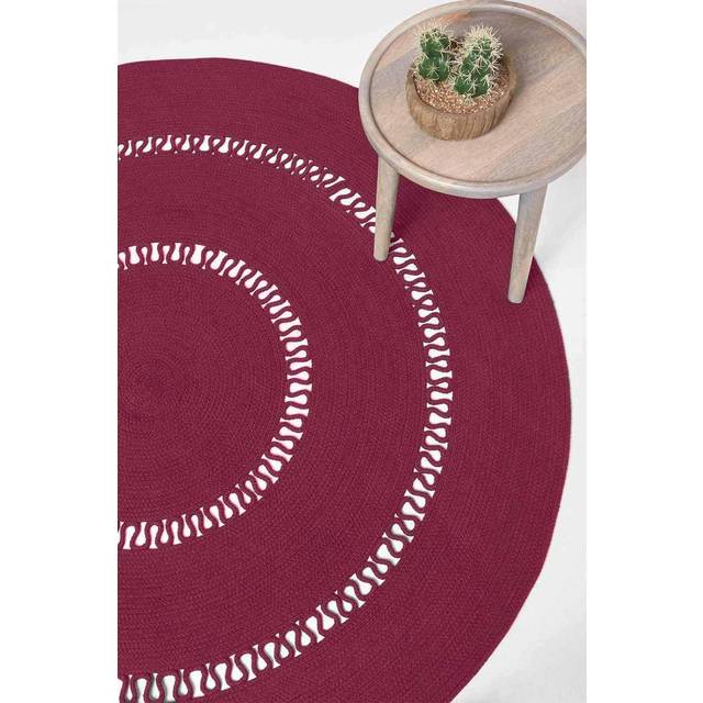 HOMESCAPES Plum Crochet Braided Rug 70cm Round - Purple