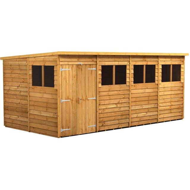 Powersheds Double Door Pent Overlap Dip Treated Shed - 16 x 8ft - Brown
