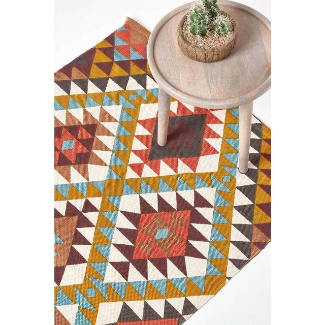 Oslo Handwoven Orange, Brown and Yellow Multi Coloured 100% Cotton Diamond Pattern Rug, 120 x 170 cm