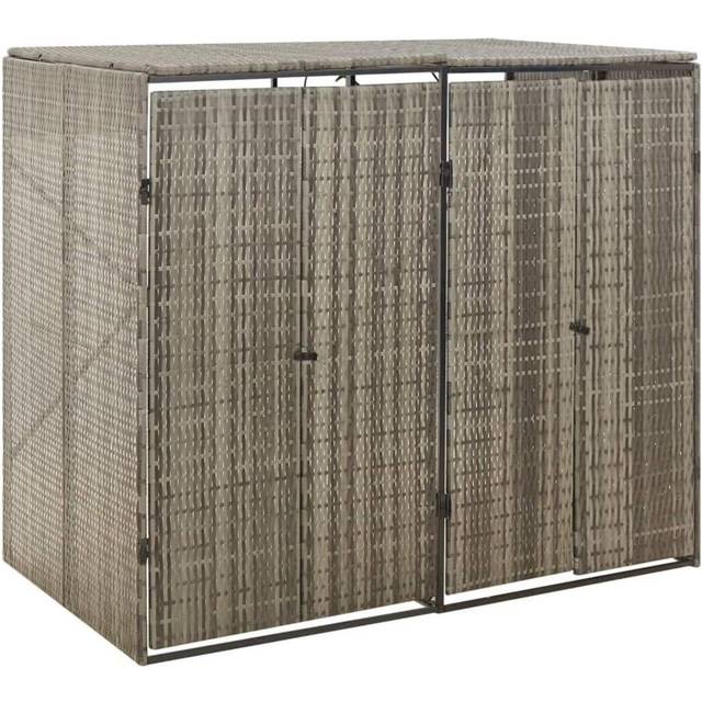vidaXL Double Wheelie Bin Shed Grey 140x80x117 cm Poly Rattan