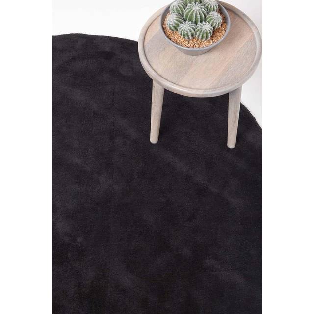 Hand Tufted Plain Cotton Black Large Round Rug, 150 cm Diameter