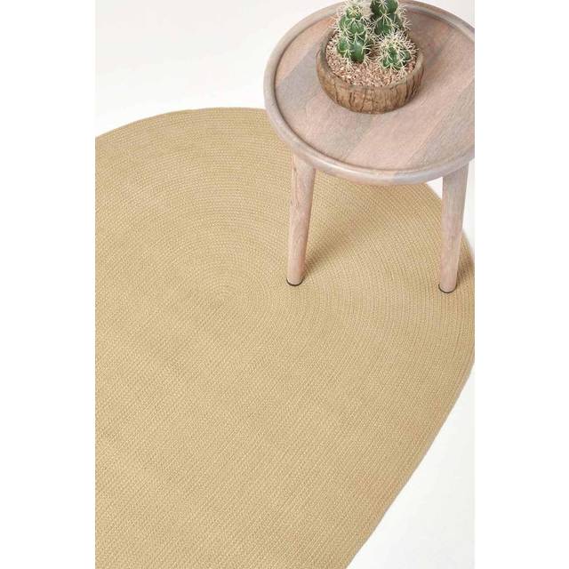 Homescapes Linen Handmade Woven Braided Oval Rug, 90 x 150 cm - Natural