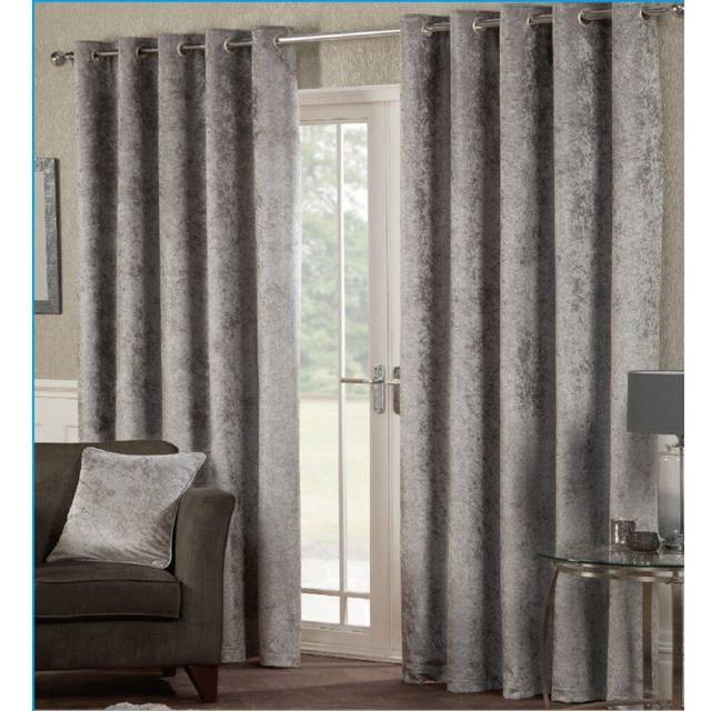 Luxury Modern Crushed Velvet Silver Fully Lined Ready Made Eyelet Ring Top Curtains 90x72'