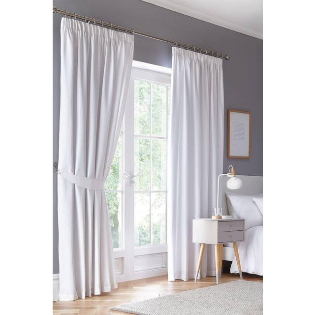 Fusion - Vita mörkläggningsgardiner, B 168 x L 229 cm (66 x L 90 tum) - Plissgardiner i vanligt vitt - 2 x paneler - termiska gardiner för sovrum och vardagsrum - veckade gardiner och draperier i vitt